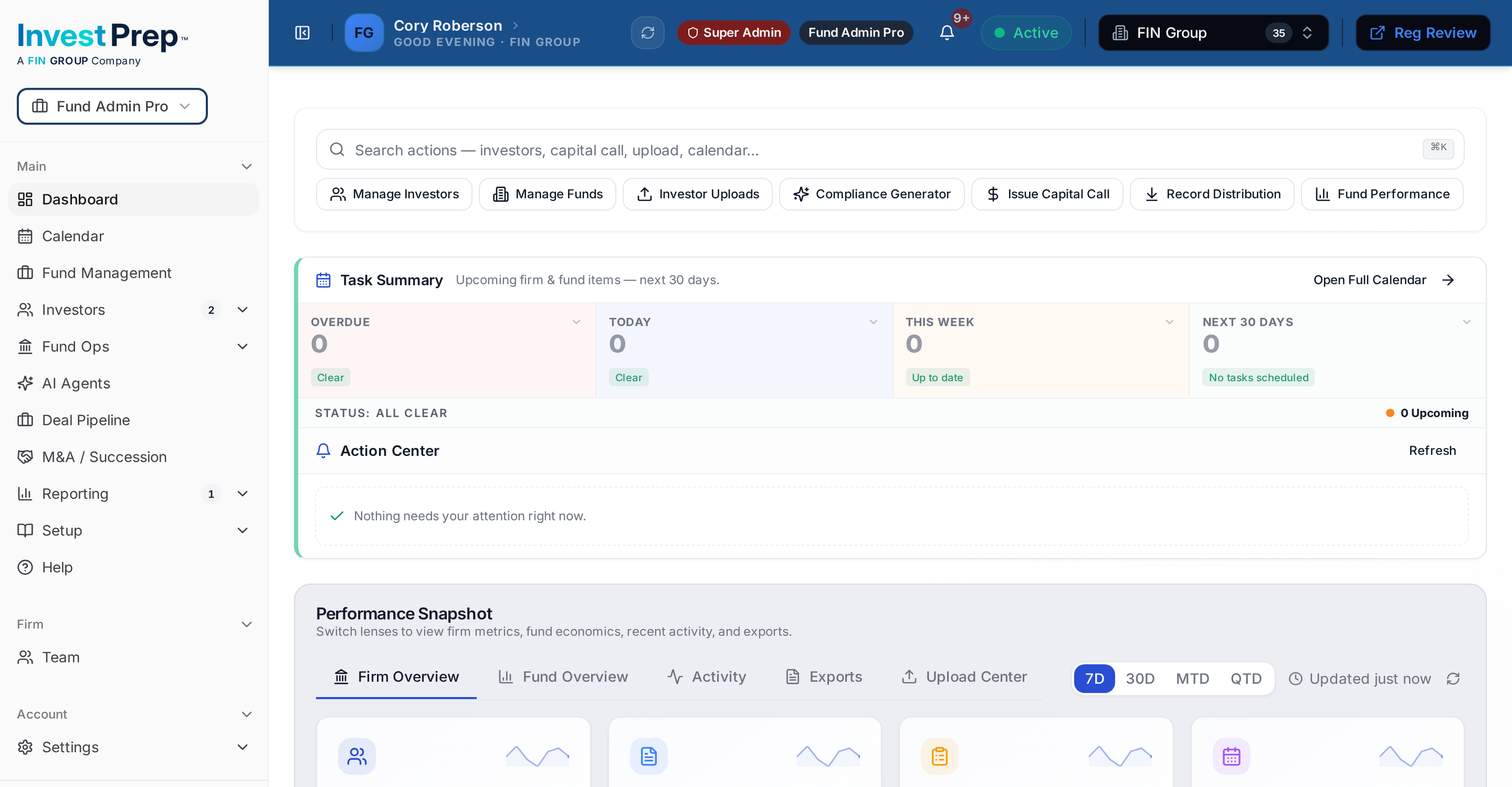 InvestPrep task summary and performance snapshot preview